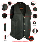 Men's Milled Single Back Panel Leather  Vest - Black