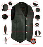 Men's Milled Single Back Panel Leather  Vest - Black