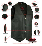 Men's Milled Single Back Panel Leather  Vest - Black