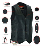 Hawk Men's Classic Black Leather Motorcycle Vest