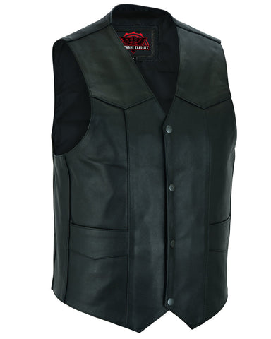 Men's Traditional Leather Motorcycle Vest - Black