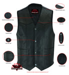 Men's Traditional Leather Motorcycle Vest - Black