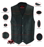 Men's Traditional Leather Motorcycle Vest - Black