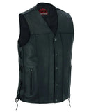 Men's Tall Classic Tapered Bottom Biker Leather Vest- Black