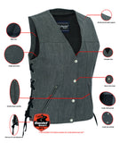 Women's Rough Rub-Off Raw Finish Broken Gray Denim Vest