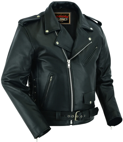 Classic Star Black Men's Leather Motorcycle Jacket – Adjustable Fit