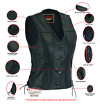 Ella Women's leather motorcycle vest -  Black