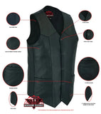 Men's Tall Classic Motorcycle Leather Vest - Black