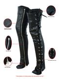 Women's Black Thigh High Leather Side Lace Leggings