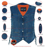 Women's 6 Pocket Denim Utility Vest - Blue
