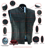 Private Men's Black Leather Motorcycle Vest