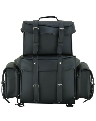 Leather Black PVC Large Four Piece Motorcycle Touring Tail Bag