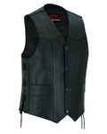 Men's Traditional Leather side lacing Vest - Black