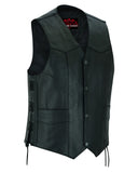 Men's Traditional Leather side lacing Vest - Black