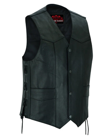 Men's Traditional Leather side lacing Vest - Black