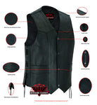 Men's Traditional Leather side lacing Vest - Black