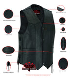 Men's Traditional Leather side lacing Vest - Black