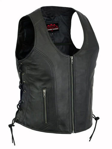 Women's Stylish Open Neck Side Lace Zipper Front Vest