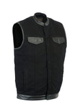 Men's Black Denim Single Panel Concealment Vest W/ Leather Trim