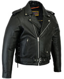 Men's Classic Side Lace Police Black Leather Motorcycle Jacket