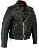 Men's Classic Side Lace Police Black Leather Motorcycle Jacket