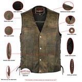 Antique Charm Men's Antique Brown Leather Motorcycle Vest