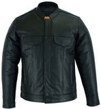 Men's Full Cut Black Leather Shirt with Zipper/Snap Front