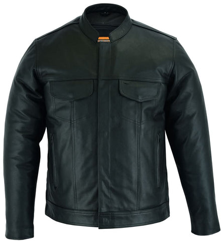 Men's Full Cut Black Leather Shirt with Zipper/Snap Front