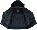 Men's Black Lightweight Drum Dyed  Distressed Lambskin Jacket with Removable Hoodie