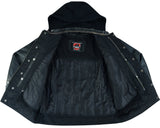Men's Black Lightweight Drum Dyed  Distressed Lambskin Jacket with Removable Hoodie