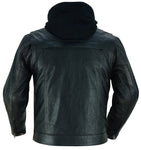 Men's Black Lightweight Drum Dyed  Distressed Lambskin Jacket with Removable Hoodie