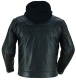 Men's Black Lightweight Drum Dyed  Distressed Lambskin Jacket with Removable Hoodie