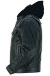 Men's Black Lightweight Drum Dyed  Distressed Lambskin Jacket with Removable Hoodie