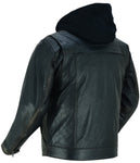 Men's Black Lightweight Drum Dyed  Distressed Lambskin Jacket with Removable Hoodie