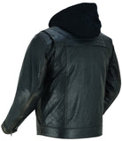 Men's Black Lightweight Drum Dyed  Distressed Lambskin Jacket with Removable Hoodie