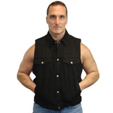 Men's Snap/Zipper Front Black  Denim Motorcycle Vest