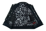 Men's Paisley Black Leather Motorcycle Vest with White Stitching