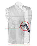 Men's Paisley Black Leather Motorcycle Vest with White Stitching