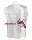Men's Paisley Black Leather Motorcycle Vest with White Stitching