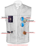 Men's Paisley Black Leather Motorcycle Vest with White Stitching