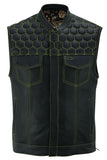 Men's Gold Rush Black Leather Vest - Yellow Stitching
