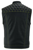 Men's Gold Rush Black Leather Vest - Yellow Stitching