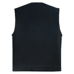 Mens Black Denim Motorcycle Vest with Concealed Snaps & Zipper