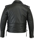 Men's Classic Side Lace Police Black Leather Motorcycle Jacket