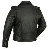 Men's Classic Plain Side Police Style Motorcycle Jacket - Black