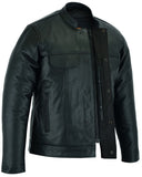 Men's Full Cut Black Leather Shirt with Zipper/Snap Front