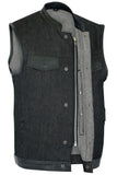 Men's Upgraded Rough Rub-Off Denim Motorcycle Vest w/Leather Trim