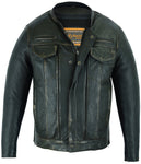 Men's Modern Utility Style Jacket in Lightweight Drum Dyed Distressed Naked Lambskin