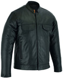 Men's Full Cut Black Leather Shirt with Zipper/Snap Front