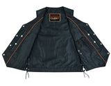 Hawk Men's Classic Black Leather Motorcycle Vest